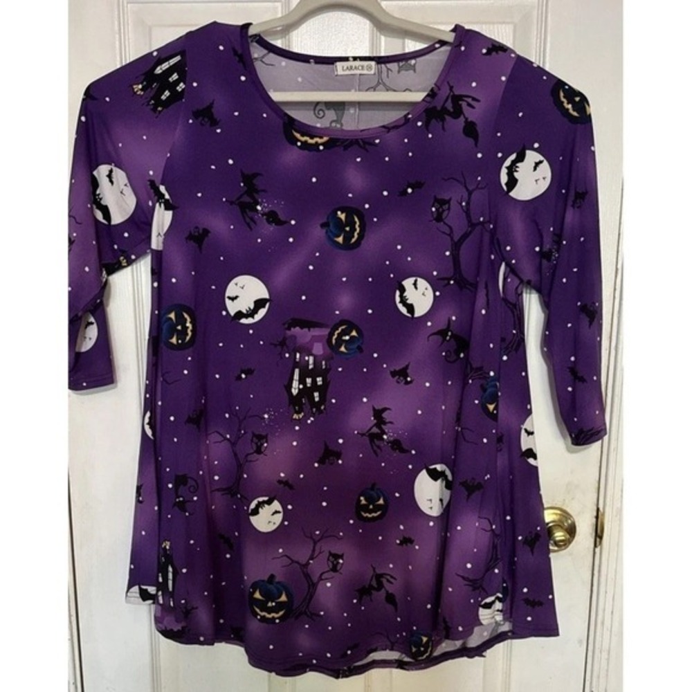 Larace Plus Sz 2x Purple Halloween Swing Tunic, 3/4 Sleeve.